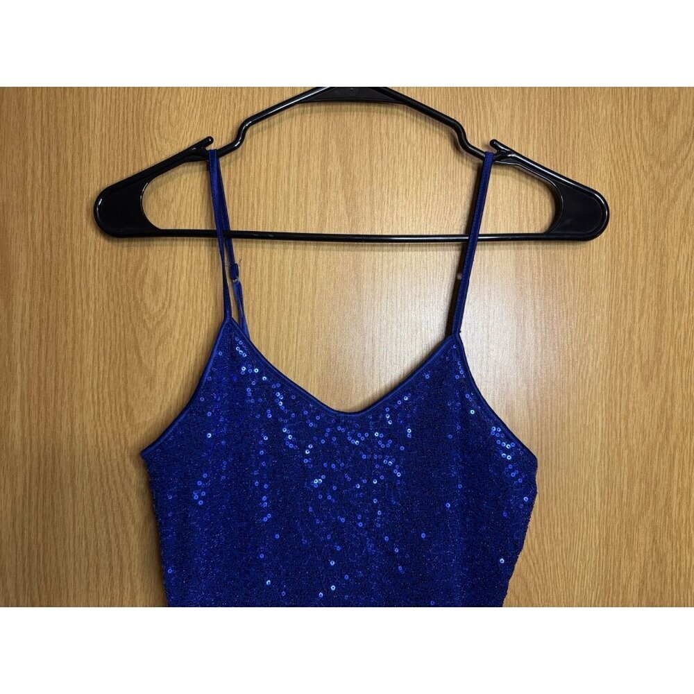EXPRESS Sequin Shimmering Tank Top SMALL Blue Preppy Party Feminine Y2k Concert - Picture 5 of 8
